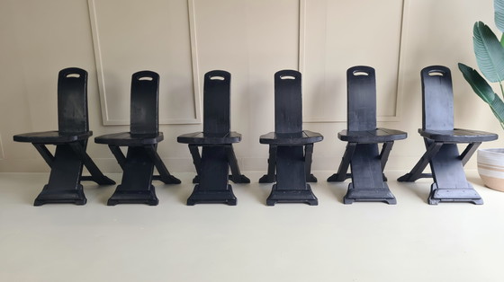 Image 1 of 6 x Unieke Brutalist Eetkamerstoelen – Spaans Design uit de Jaren '60