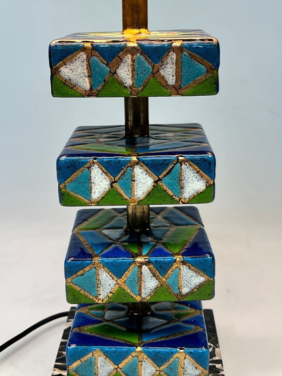 Image 1 of Vintage Geëmailleerde Kleurrijke Tafellamp, Italië 1970's