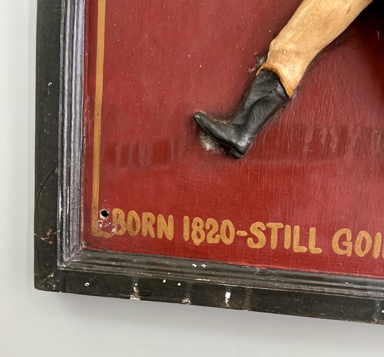 Image 1 of JOHNNIE WALKER – Original vintage wooden plaque with 3D relief figure “The Striding Man” (ca. 1970s)