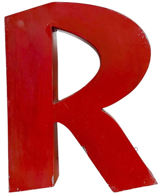 Vintage Red Iron Facade Letter R, 1970s
