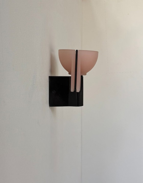 Image 1 of Applique vintage, metallo cromato e vetro sabbiato stampato e pressato, Italia, 1980