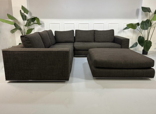Minotti Hamilton design hoekbank + poef bruin grijs