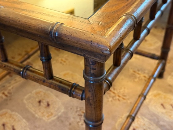 Walnut wood side table with glass top in colonial style, Brown, Vintage (photo 6 of 6)