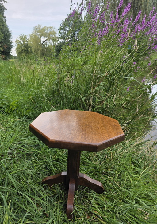 Tavolino vintage ottagonale in rovere massello