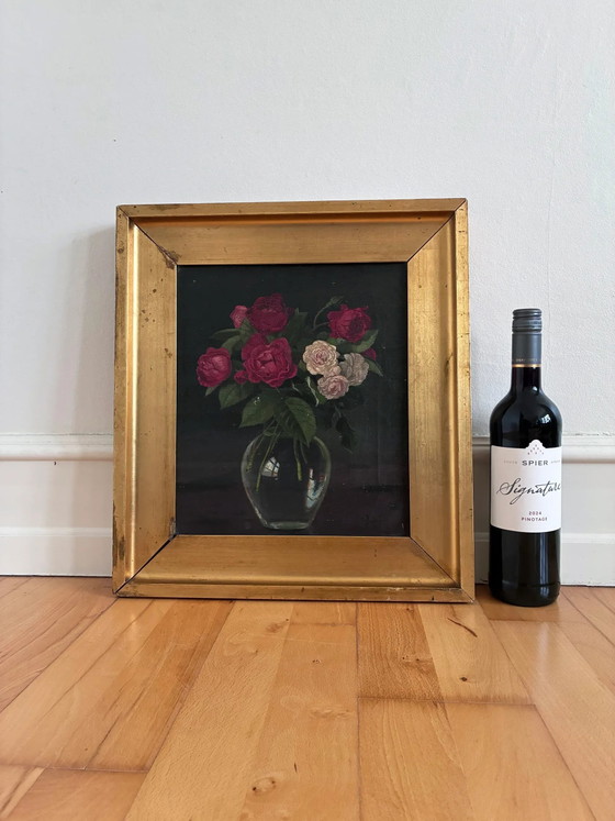 Vintage original floral rose still life oil painting – Paintings & Drawings, Wood, Canvas (photo 12 of 15)