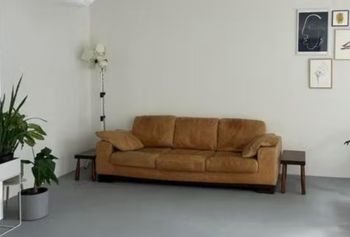 Vintage Cognac color leather three-seater by Casanova, Italy 1970