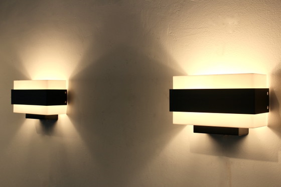 Stock of Louis Kalff Philips Wall Sconces in Black & White, Wall lights, Metal, Dutch Design Style (photo 7 of 12)