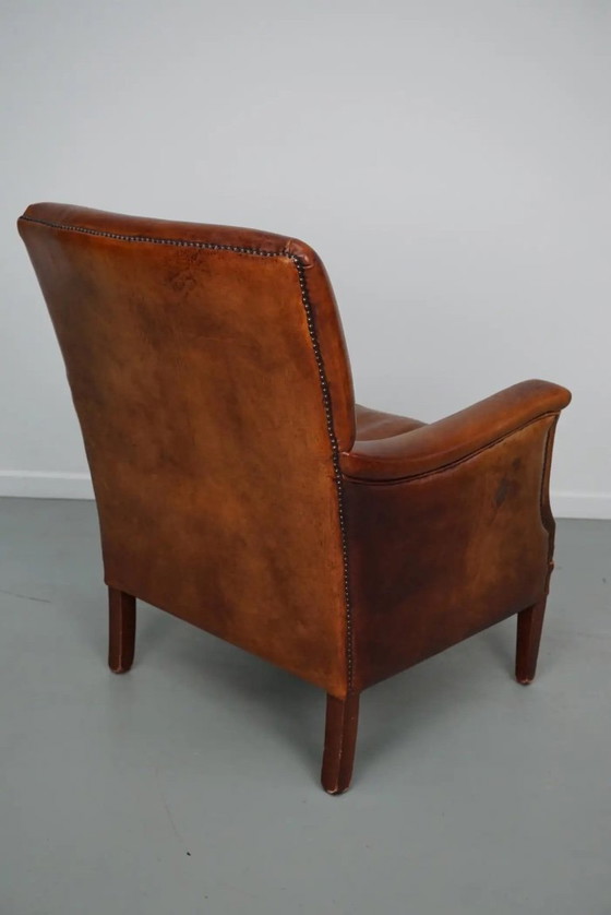 Image 1 of Vintage Nederlandse clubfauteuil van cognackleurig leer