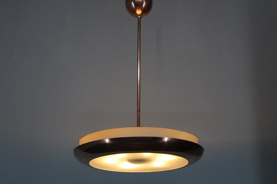 Image 1 of 1930s Bauhaus "UFO" Chandelier in Copper Finish by Josef Hurka, Czechoslovakia