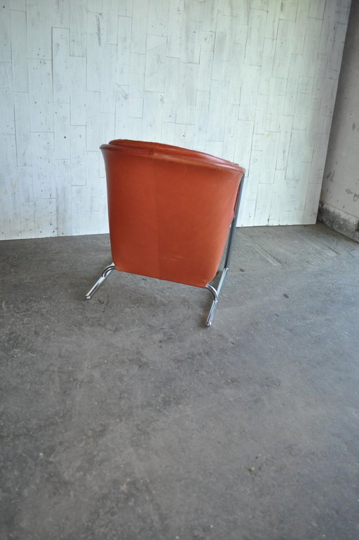 Sillón de cuero capitoné Mid-Century Modern, años 70