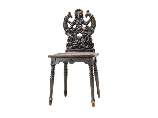 Sedia intagliata a mano con motivo a sirena, fine XIX secolo, Europa