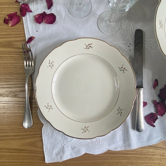 Image 1 of 6 piatti da portata antichi in terracotta, colore beige e oro con fiori, Villeroy & Boch