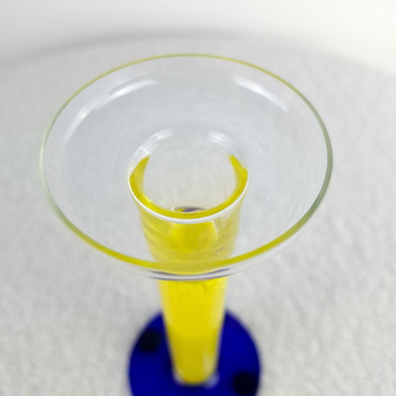 Image 1 of Vintage kandelaar blauw / geel Memphis Milano design