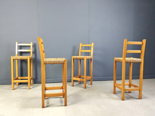Vintage oak and papercord bar stools, 1960s 