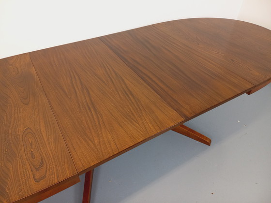 Image 1 of 60s-70s vintage Baumann elm wood oval dining table with extensions