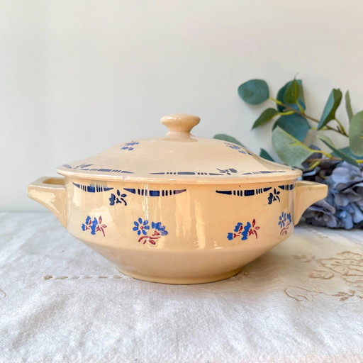 Sopera Pequeña de Porcelana Vintage K&G Luneville "Flore", Años 50, Pequeñas Flores Azules