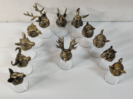 Image 1 of 12 borrelglaasjes van 25 ml met metalen dierenvoetjes