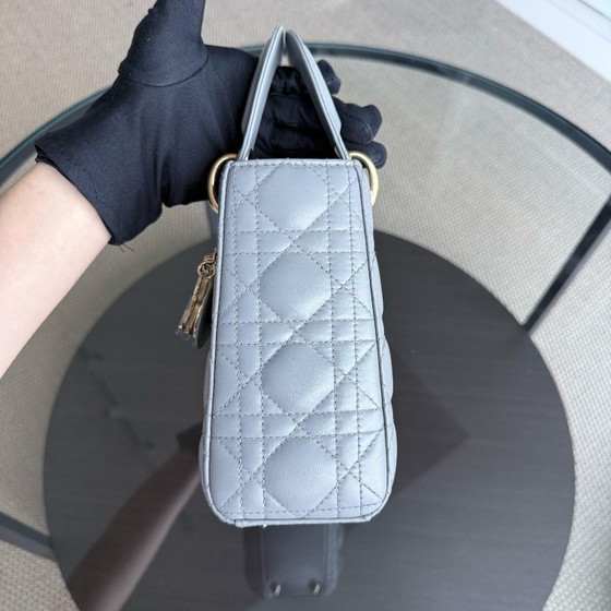 Image 1 of DIOR LADY SMALL - CANNAGE LAMBSKIN LIGHT GREY GRAY GOLD HARDWARE