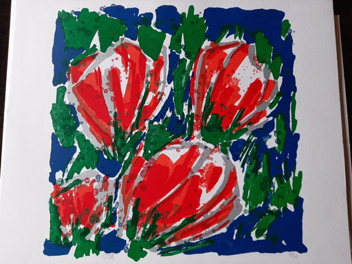 Ad van Hassel - Serigrafía, Tulipanes rojos - 100 ejemplares