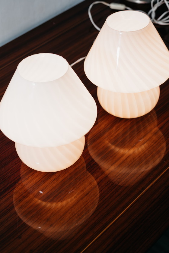 Image 1 of Pair of Murano Mushroom Rose Table Lamps, 1970s Design, Pink Shade
