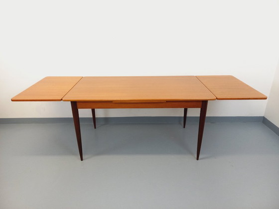 Image 1 of Rectangular Scandinavian-style vintage dining table from the 1950s/60s in teak with extensions
