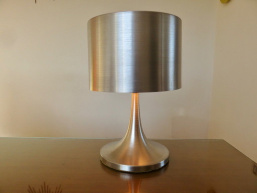 Lampe pied tulipe en métal brossé, 70's
