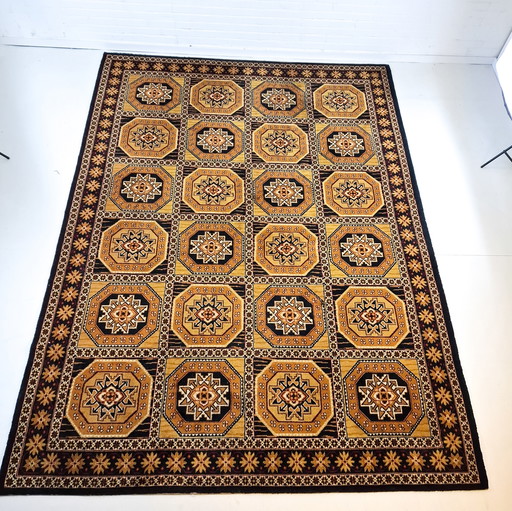 Tapis vintage 244x337 années 70 Bokhara jaune/marron