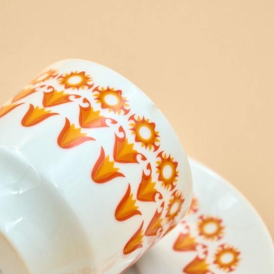 Image 1 of 6 Midcentury Porcelain Coffee Cups & Saucers, EPIAG, Czechoslovakia