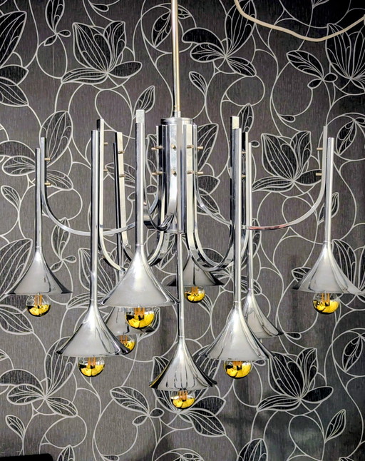 Trompetenlampe Vintage Design Goffredo Reggini – hanglampen, Chrome, Metal (photo 2 of 10)
