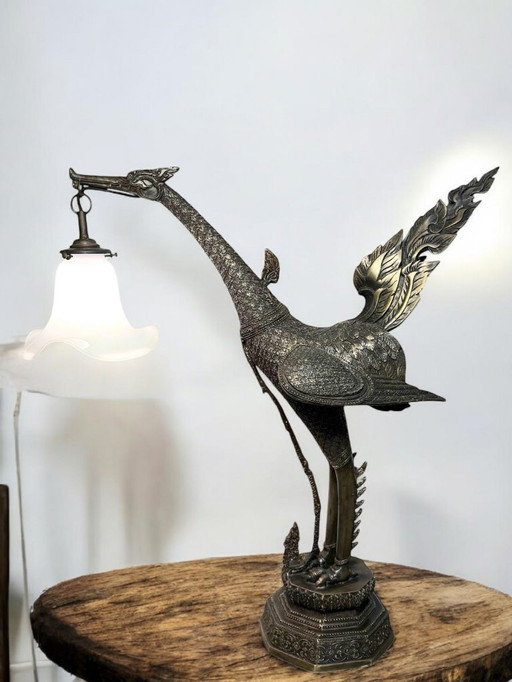 Antique Asian Bronze Phoenix Lamp Sculpture/Lamp