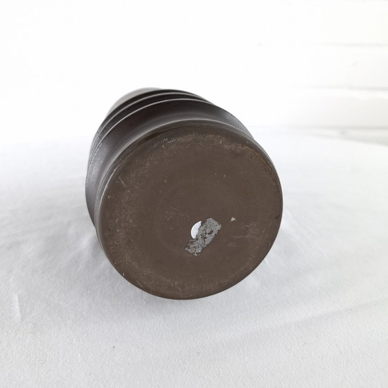 Image 1 of Vintage ribbed vase brown ceramic 1970s wabi sabi brutalist japandi