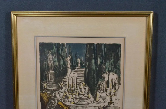 Litografía en color francesa firmada y numerada de Yves Brayer “Le Banquet” de los años 80 (photo 6 of 10)