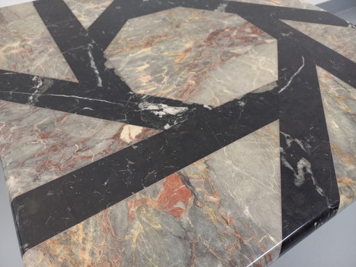 Vintage Square Marble Coffee Table With Geometric Patterns From The 70s