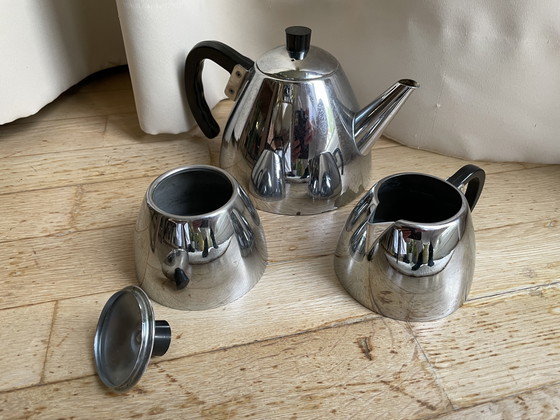 Image 1 of Vintage 1950s chrome and bakelite coffee pot set - Space age Midcentury design