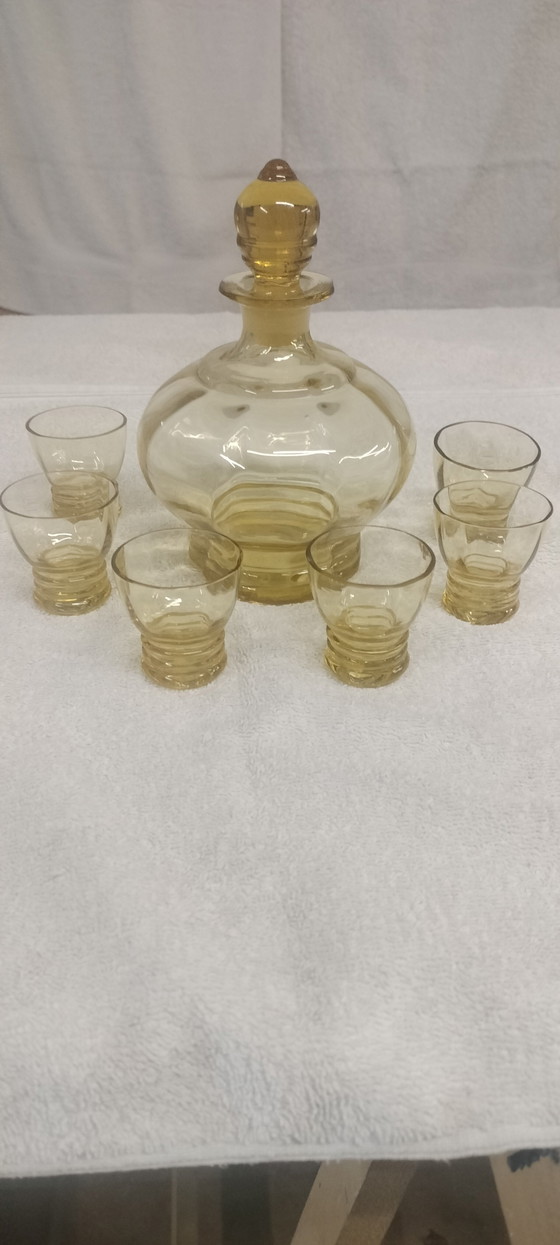 Image 1 of Boheemse Art Deco Liqueur set Karaft / shot glazen  Eldor / Topaz 