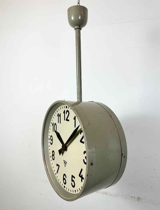 Image 1 of Large Industrial Double Sided Railway or Factory Clock from Pragotron, 1960s