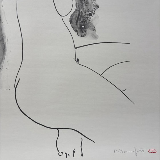 Image 1 of Lithographie d'Alain Bonnefoit, grand nu de style sumi-e japonais, France, 1991