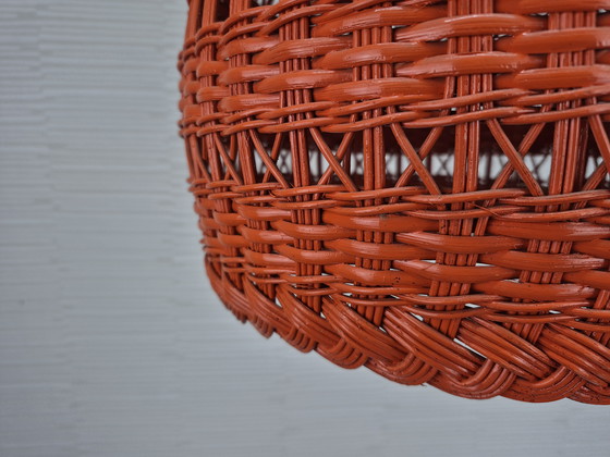 Image 1 of Poolse vintage oranje rieten lamp. Hanglamp rotan. 