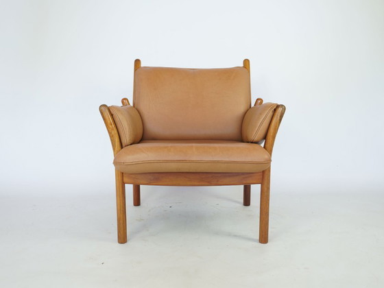 Image 1 of Illum Wikkelsoe teakhouten lounge stoel en kruk vintage design jaren 60