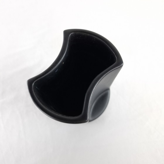 Image 1 of Vintage Flora ceramic vase 1970s matte black earthenware