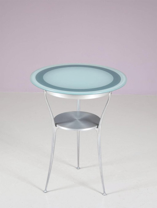 Arper bistro table with milk glass top - Italy - 1990s