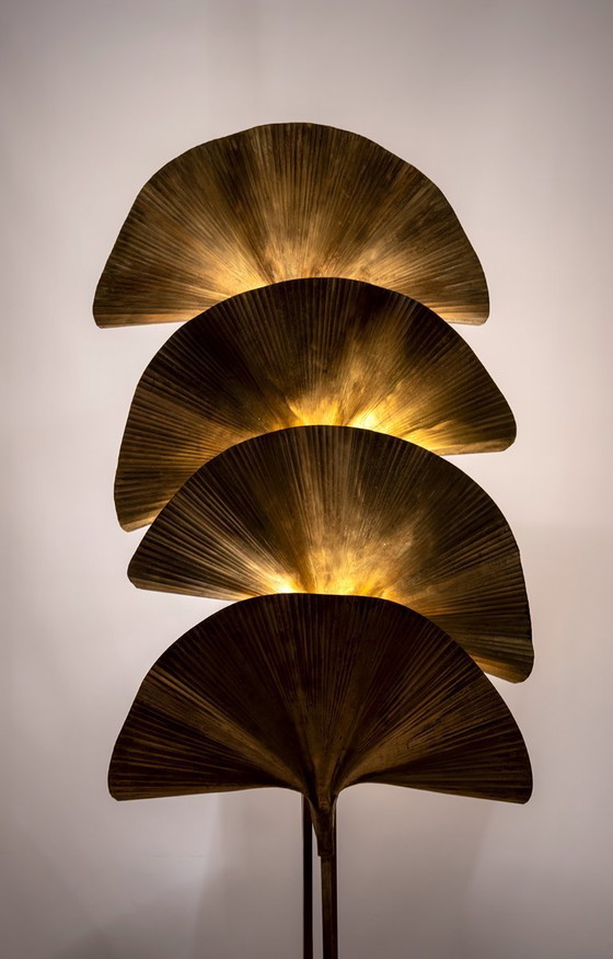 Image 1 of Tommaso Barbi Mid-Century Modern Italian Brass Floor Lamp "Ginkgo", 1970s