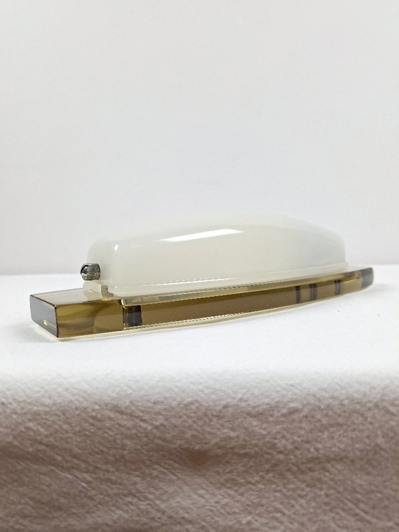 Image 1 of Lampada da parete Veca in vetro bianco e ambra Made in Italy Art Deco