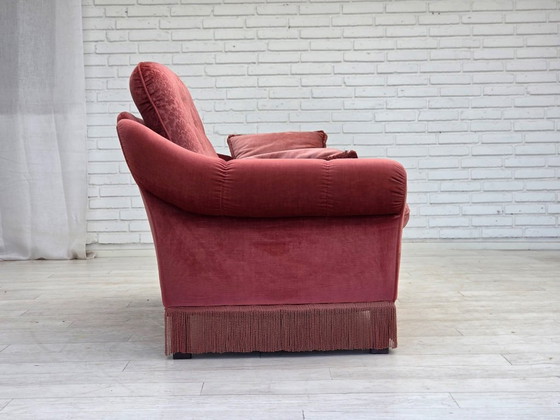 Image 1 of 1980s, Scandinavian 2-seater sofa, pink furniture velour.