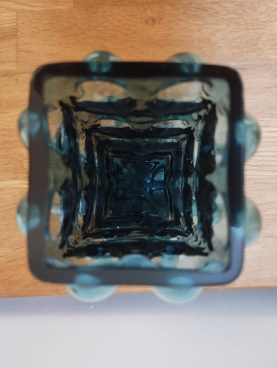 Vintage Bubbled Blue Vase (1960-1970) Designed by Wilhelm Braun-Feldweg – Kristallglaswerk Hirschberg, Glass (photo 4 of 6)