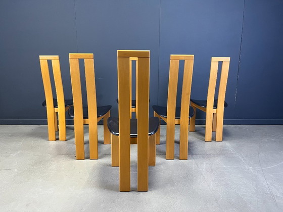 Image 1 of Postmoderne Esszimmerstühle aus Eiche mit hoher Rückenlehne, 1980er Jahre – 6er-Set