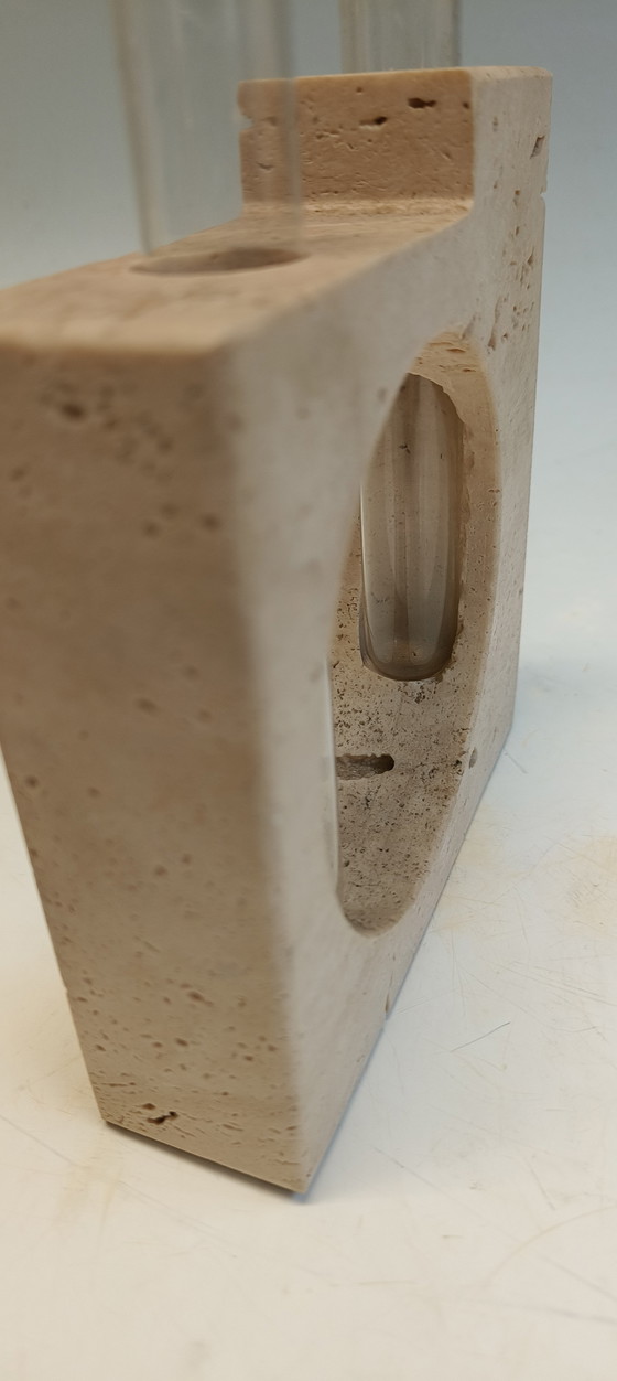 Image 1 of Italienische modernistische Travertin-Glasvase Fratelli Mannelli