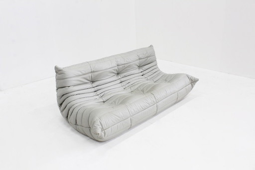Vintage Togo Ligne Roset 3-Sitzer-Sofa aus grauem Leder von Michel Ducaroy