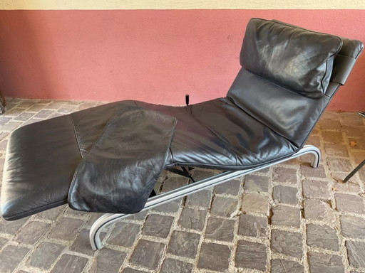 Chaise Longue in pelle marrone scuro
