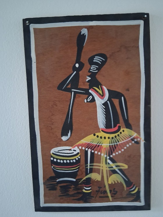 Image 1 of Set di 7 dipinti africani su legno (Fidos, anni '50 - '60)